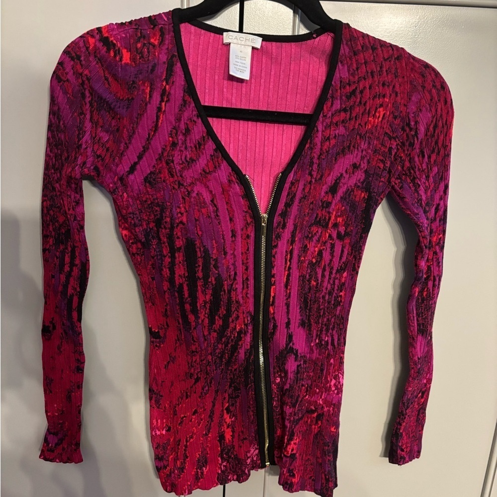 Cache Vintage  Fuchsia and Black Knit Cardigan XS